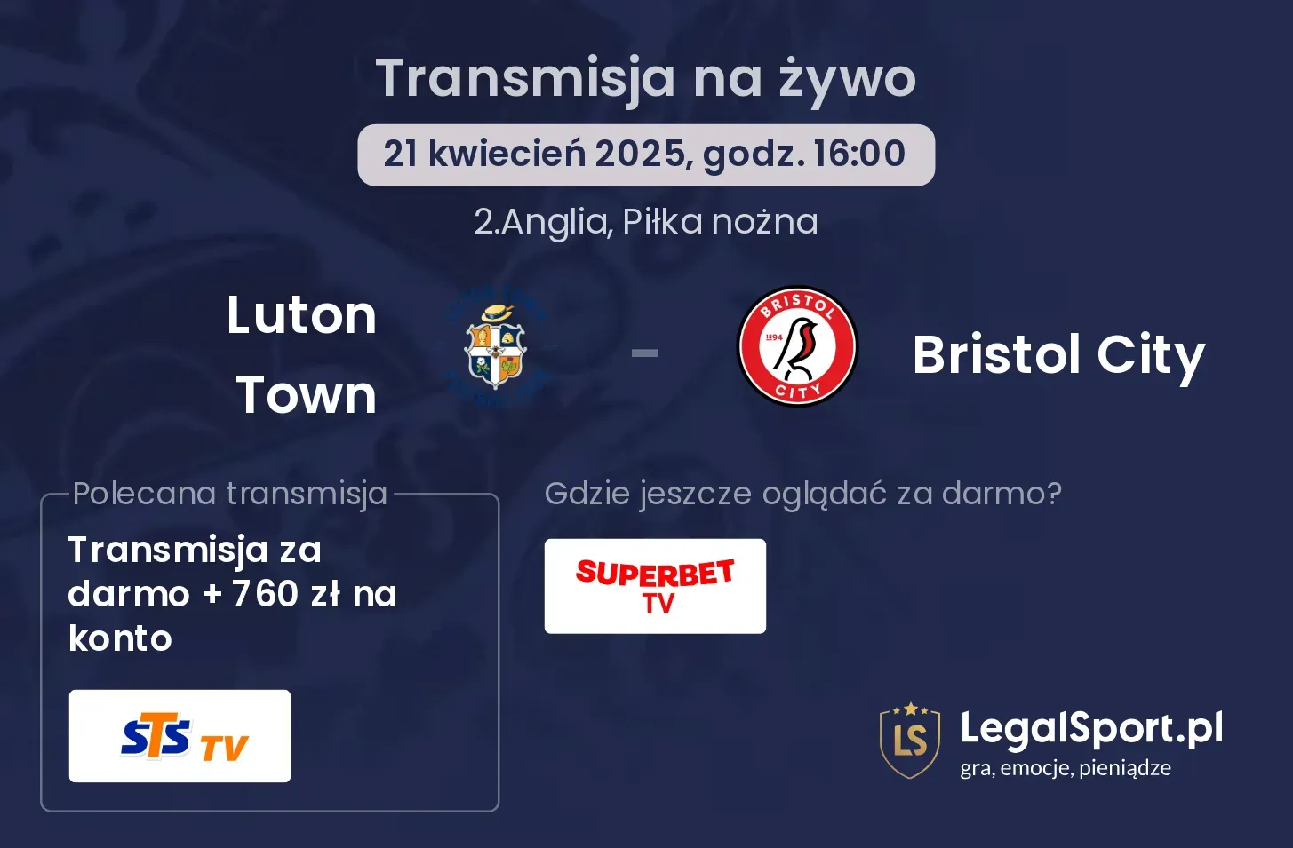 Luton Town - Bristol City gdzie oglądać transmisję?