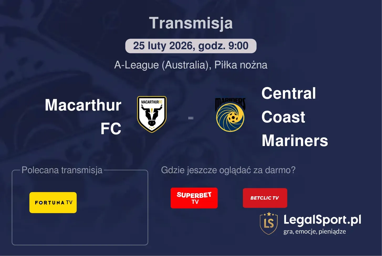 Macarthur FC - Central Coast Mariners Transmisje