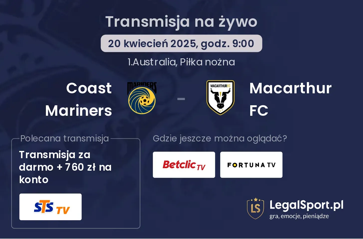 Coast Mariners - Macarthur FC gdzie oglądać?