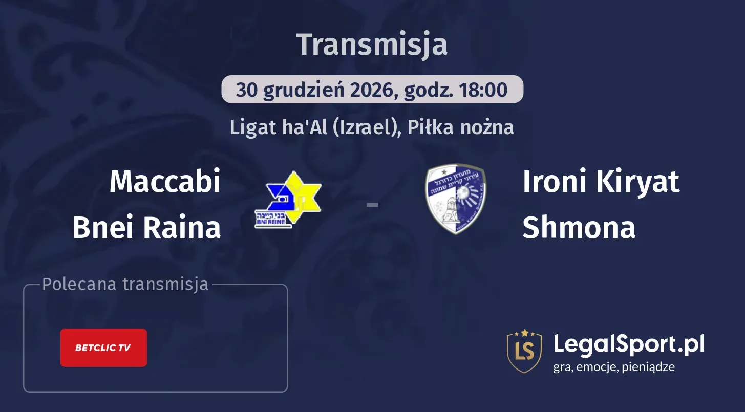 Maccabi Bnei Raina - Ironi Kiryat Shmona Transmisje