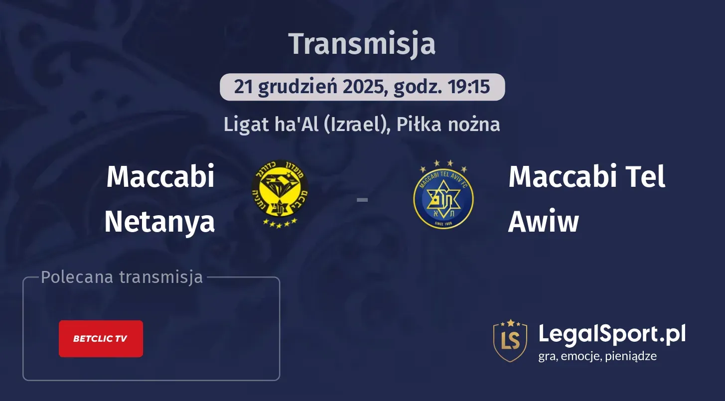 Maccabi Netanya - Maccabi Tel Awiw Transmisje
