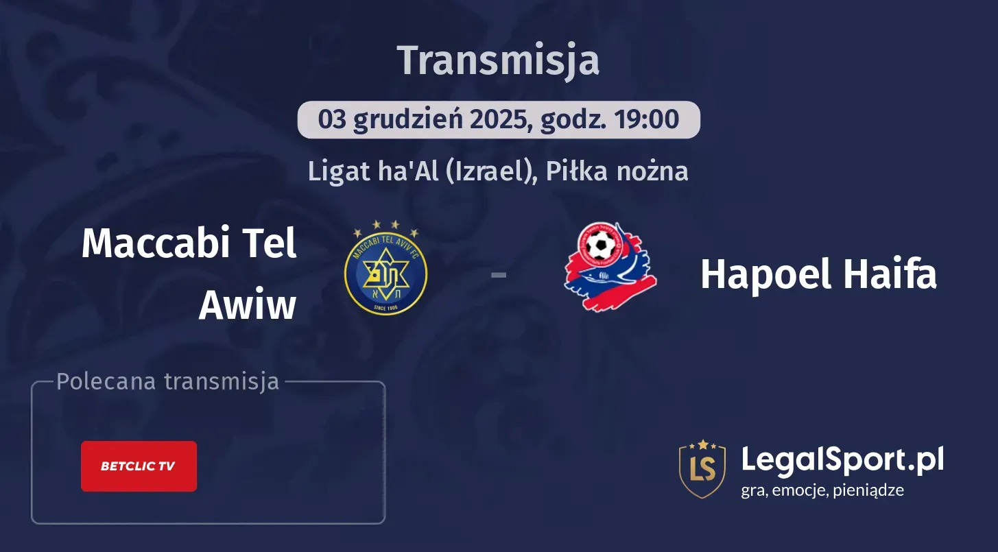 Maccabi Tel Awiw - Hapoel Haifa Transmisje