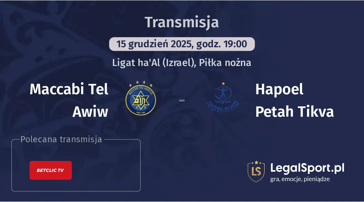 Maccabi Tel Awiw - Hapoel Petah Tikva Transmisje