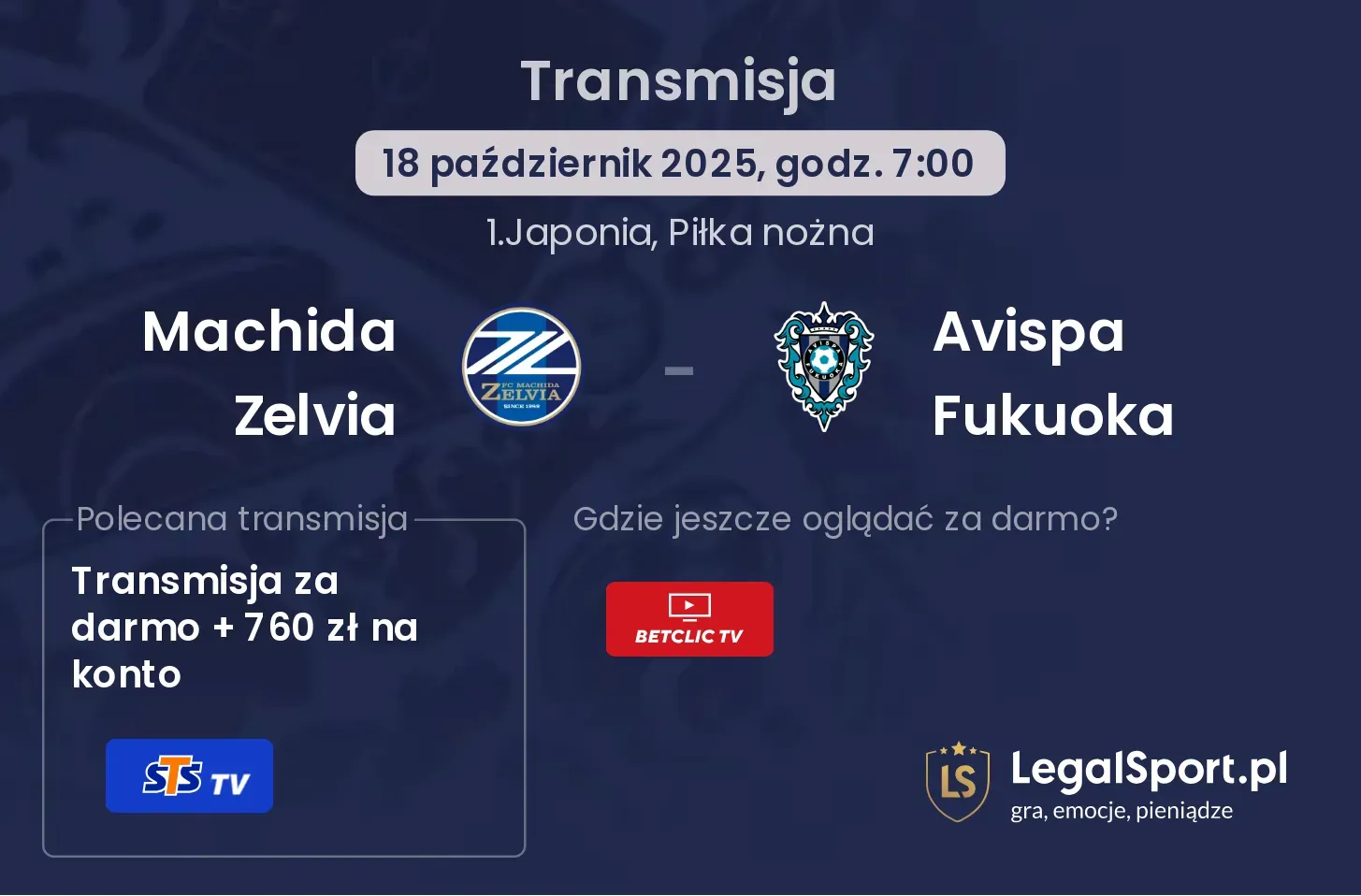 Machida Zelvia - Avispa Fukuoka Transmisje