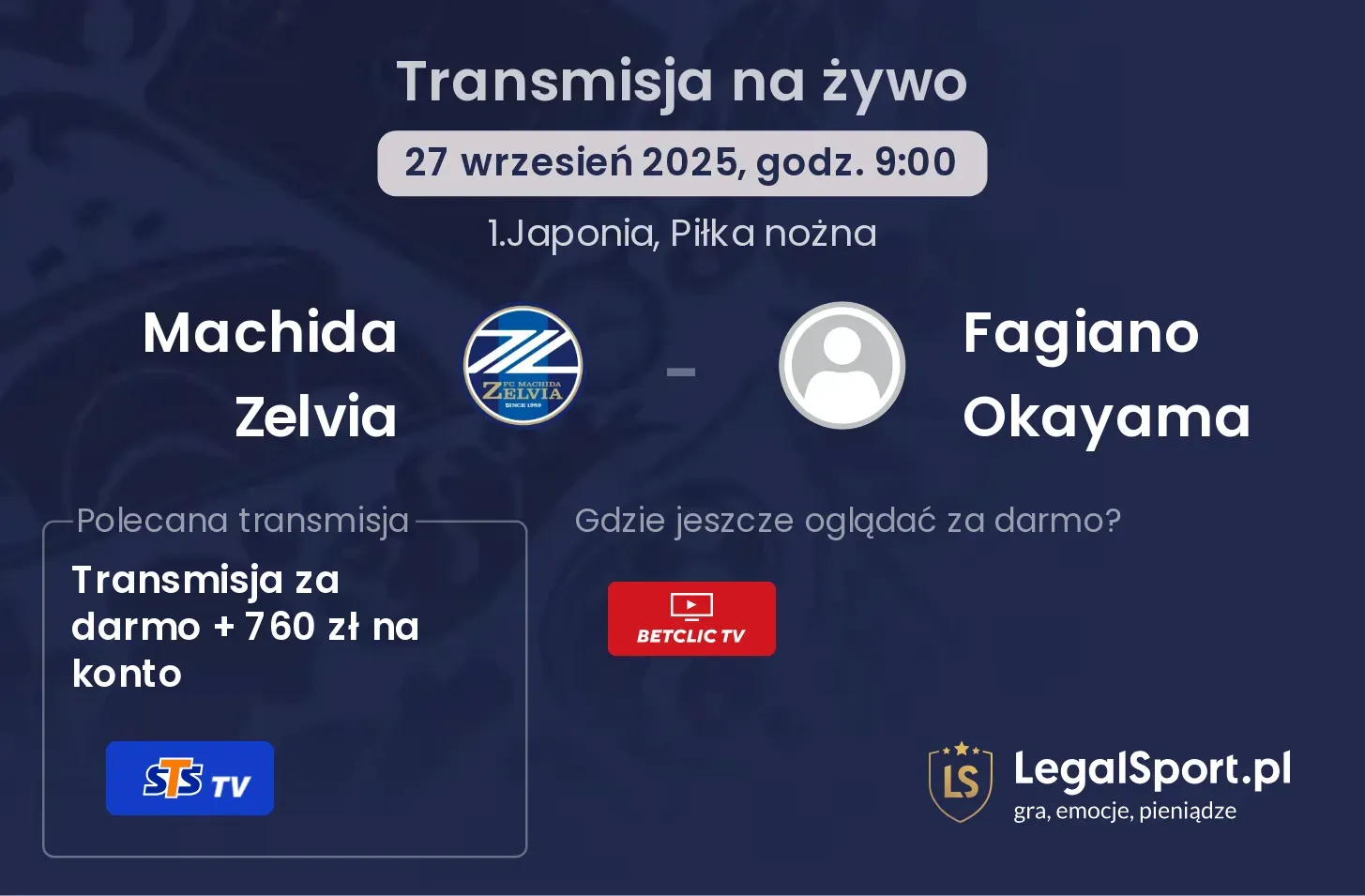 Machida Zelvia - Fagiano Okayama transmisja na żywo