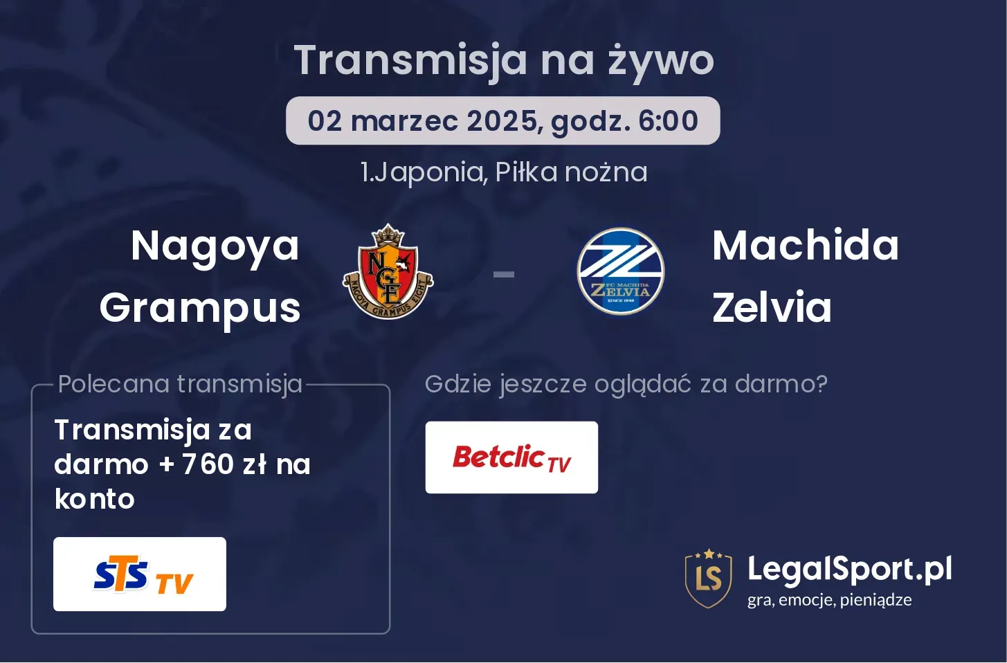 Nagoya Grampus - Machida Zelvia gdzie oglądać?