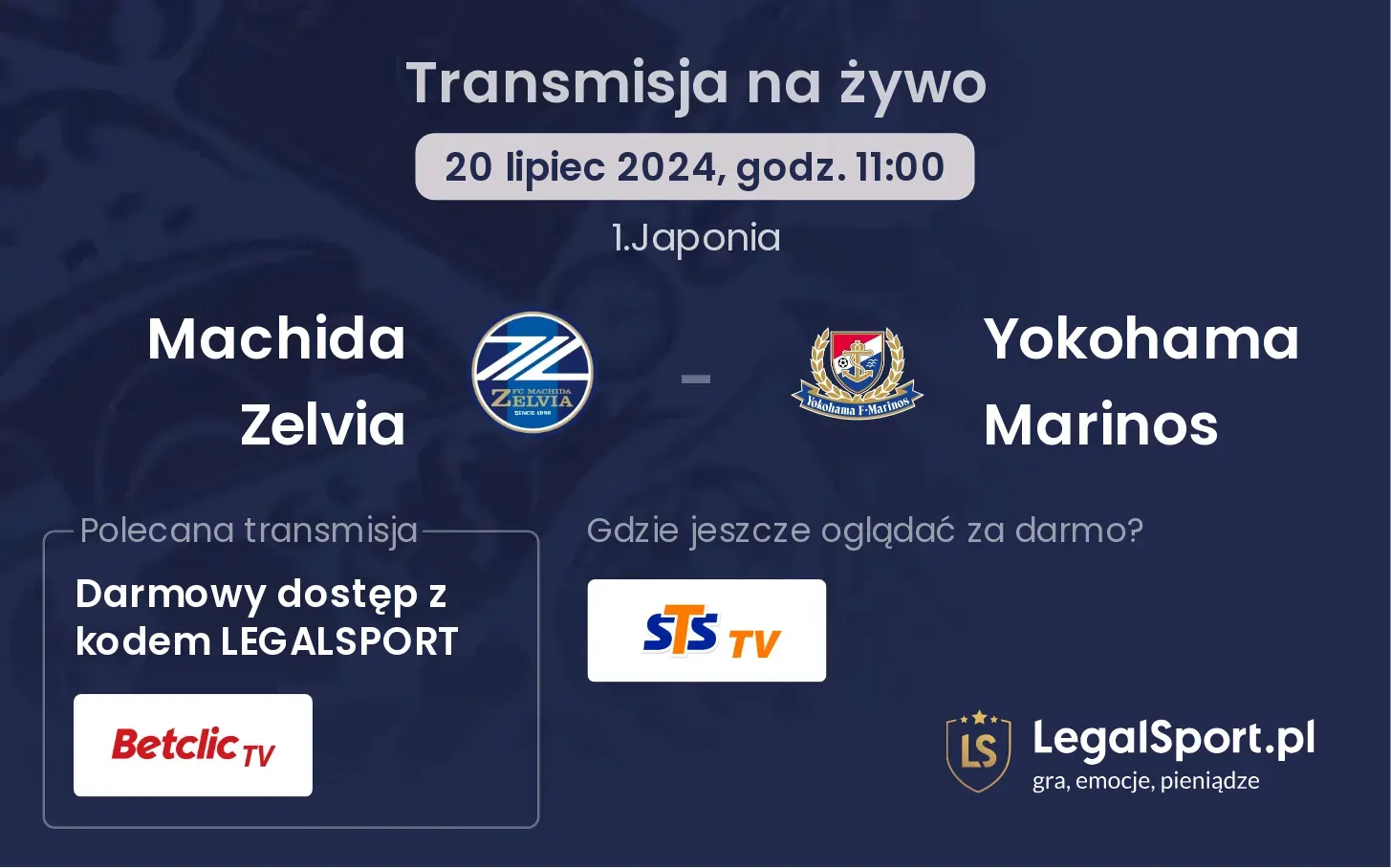 Machida Zelvia - Yokohama Marinos gdzie oglądać? Transmisja online za darmo (20.07, godz. 11:00)