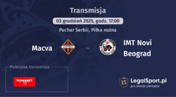 Macva - IMT Novi Beograd gdzie oglądać? (03.12)
