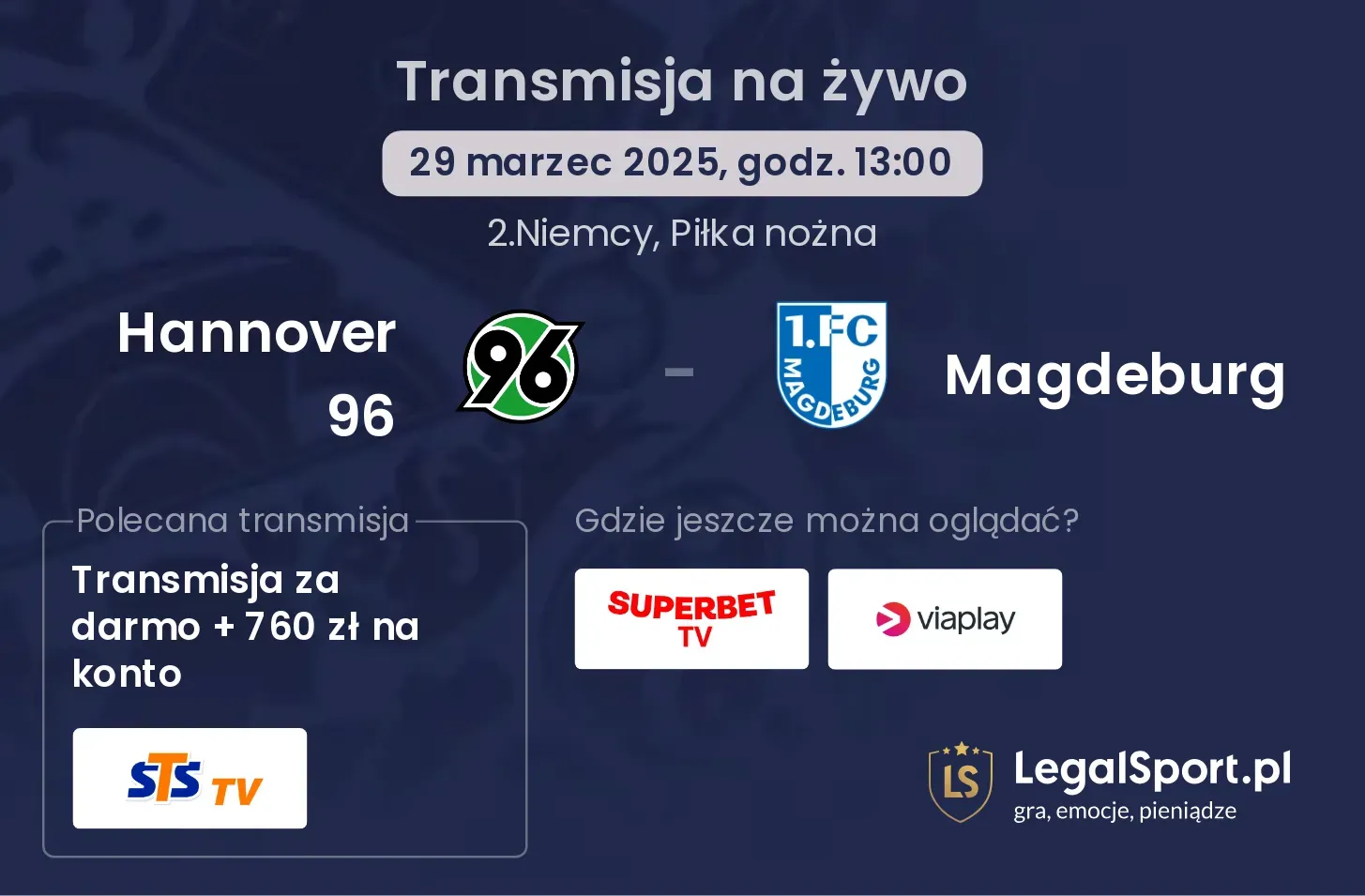 Magdeburg - Hannover 96 transmisja na żywo