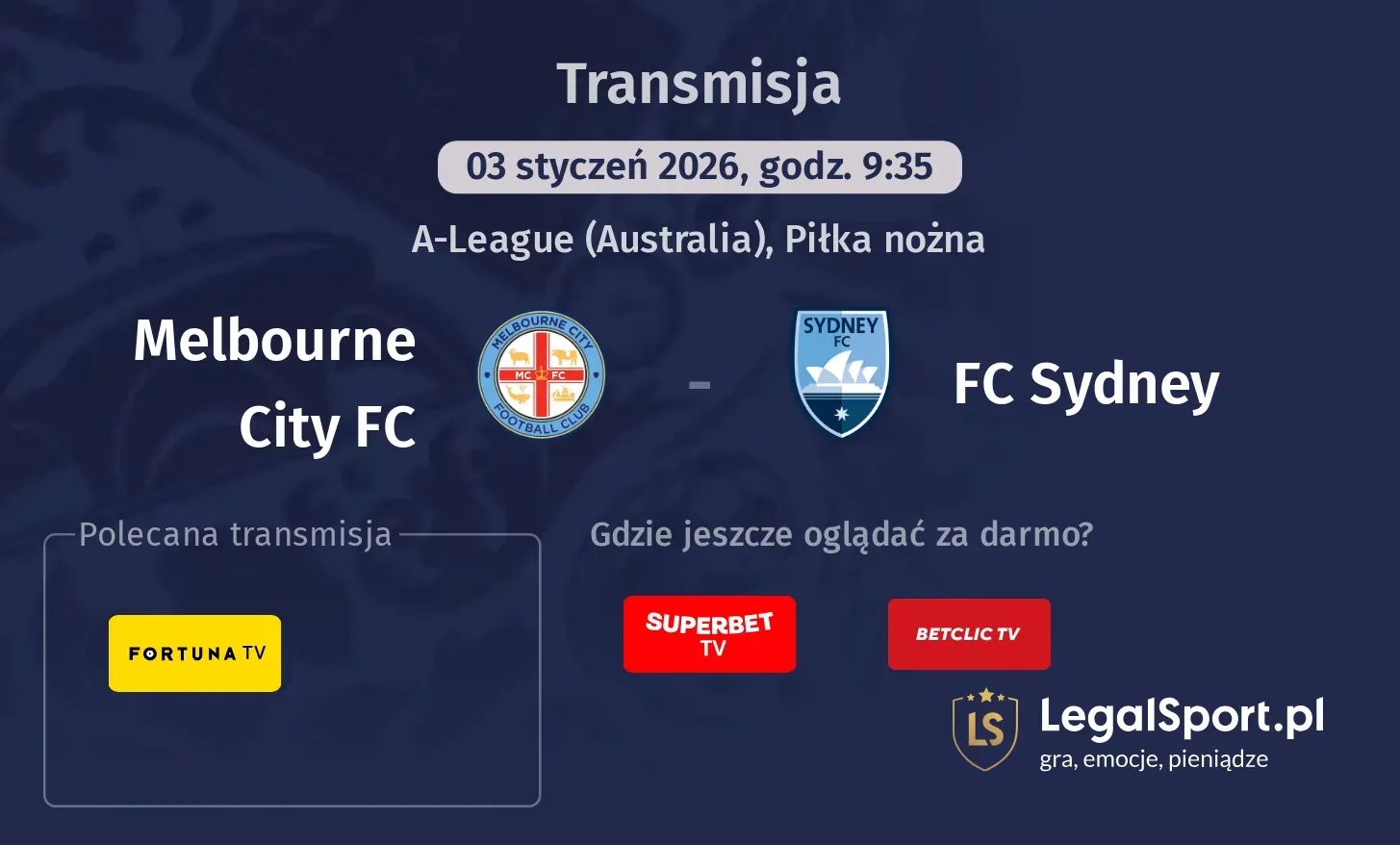 Melbourne City FC - FC Sydney Transmisje