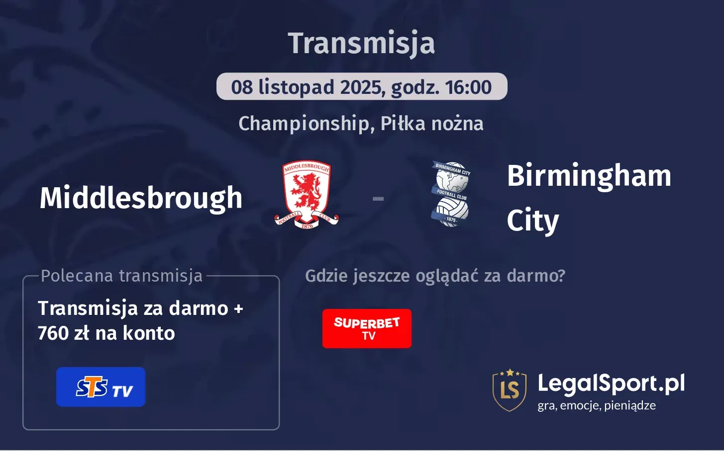 Middlesbrough - Birmingham City Transmisje