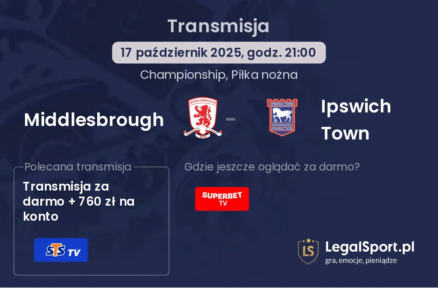 Middlesbrough - Ipswich Town Transmisje