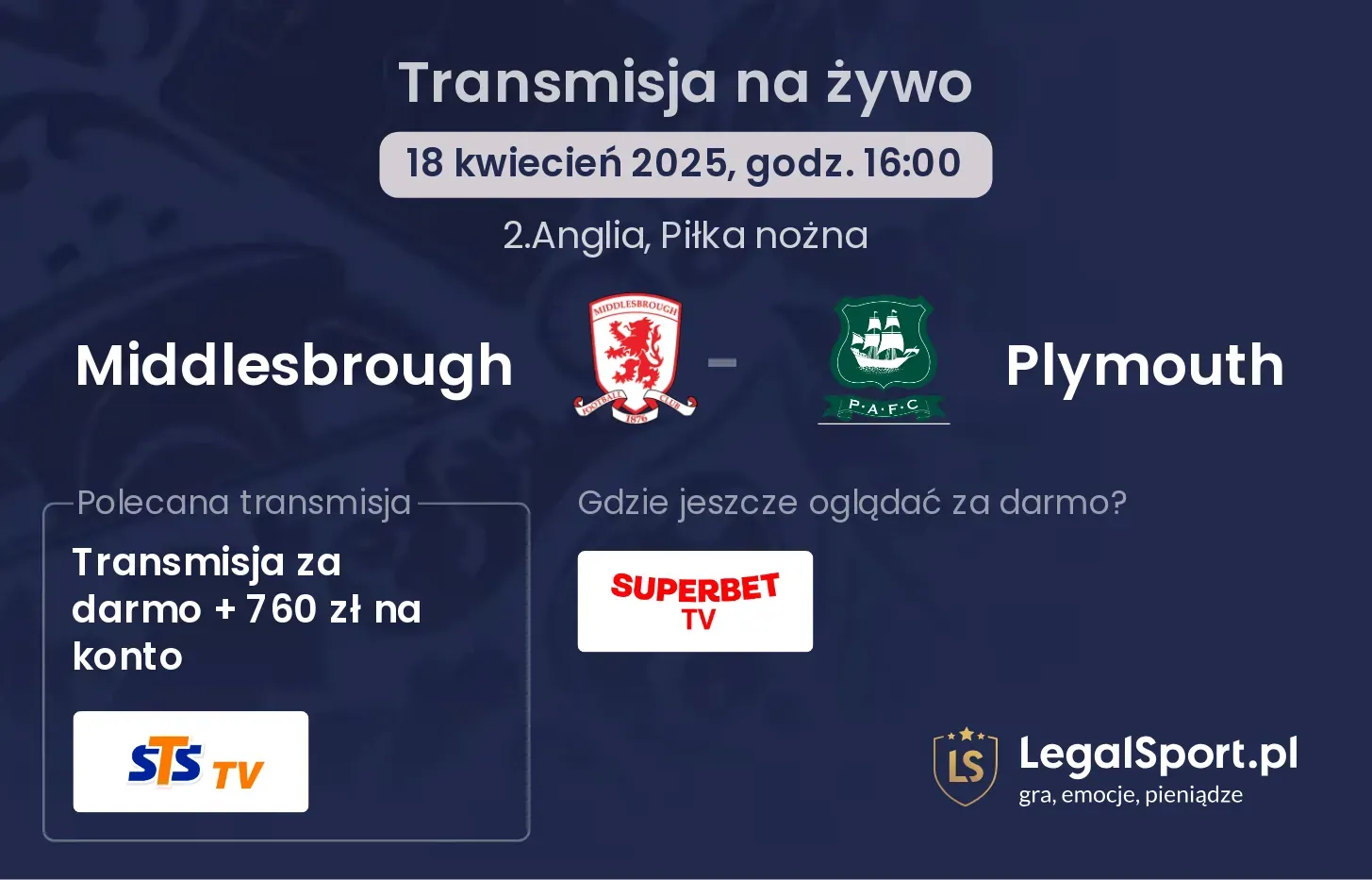 Middlesbrough - Plymouth gdzie oglądać transmisję?