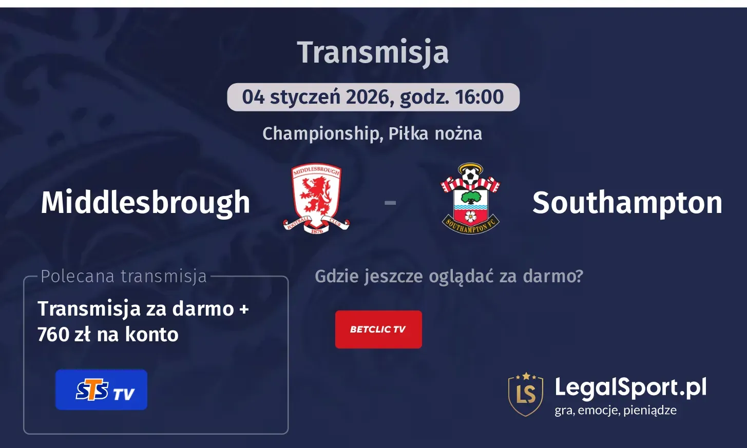 Middlesbrough - Southampton Transmisje