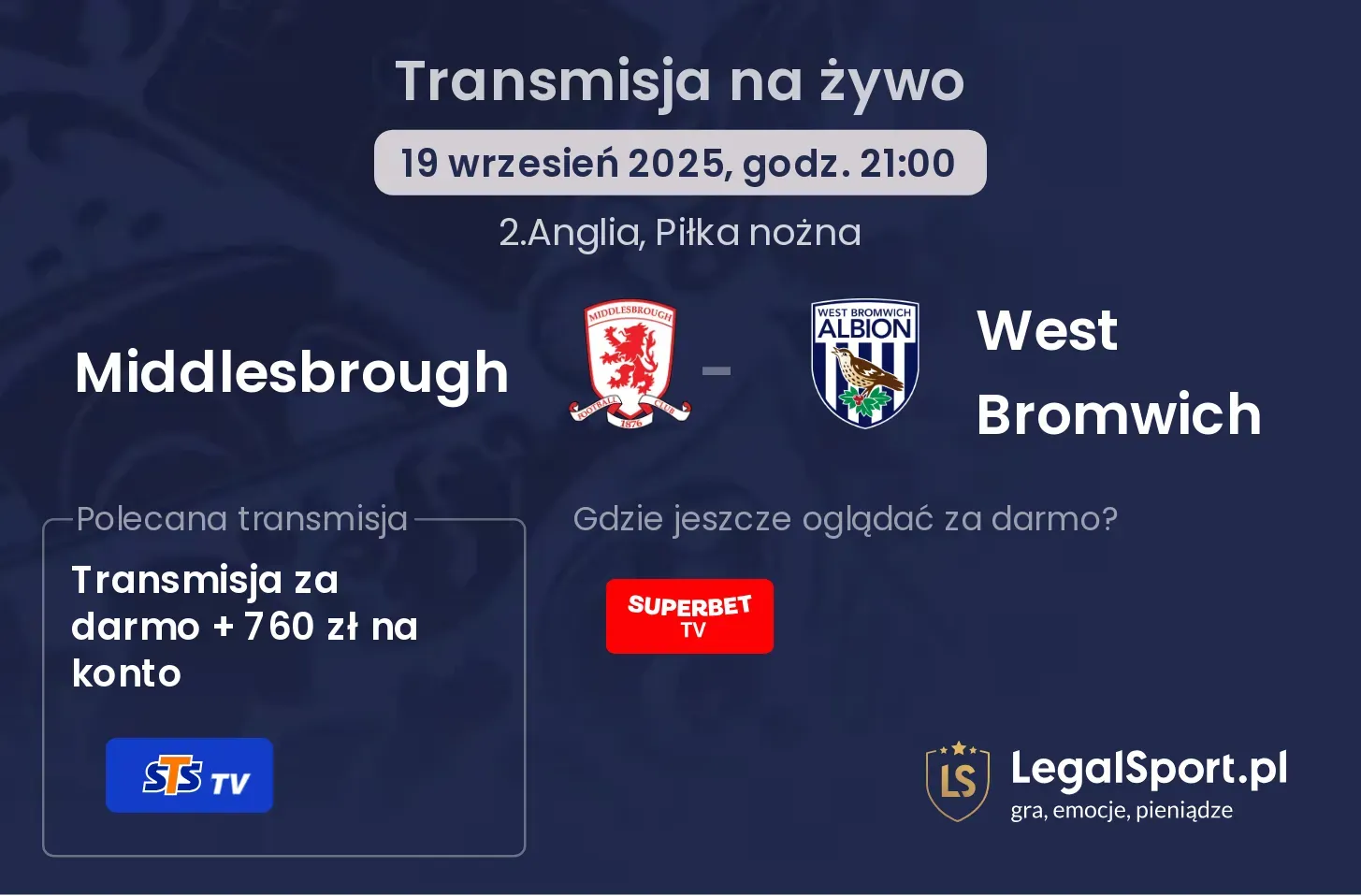 Middlesbrough - West Bromwich transmisja na żywo