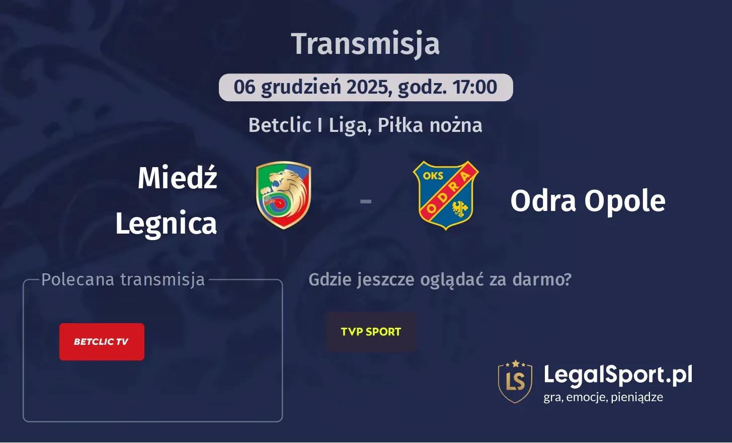 Miedź Legnica - Odra Opole Transmisje