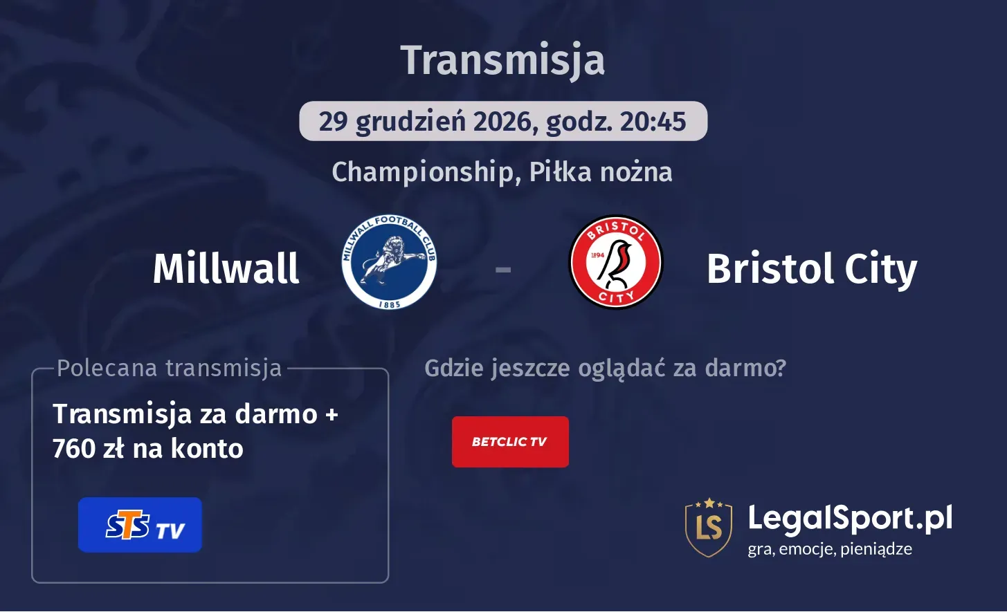 Millwall - Bristol City Transmisje