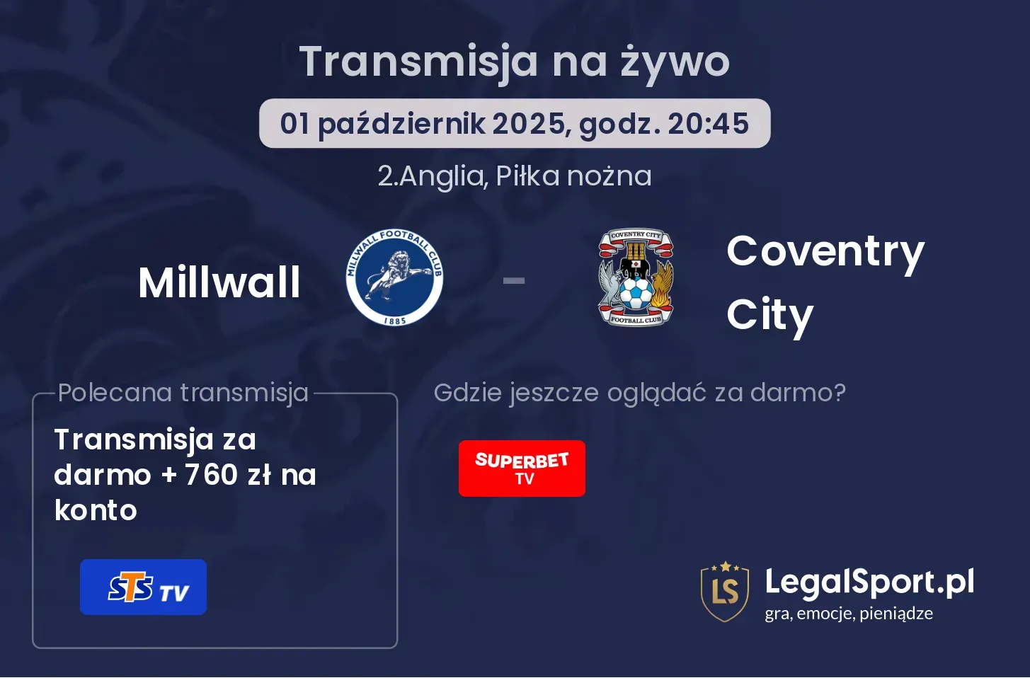 Millwall - Coventry City gdzie oglądać?