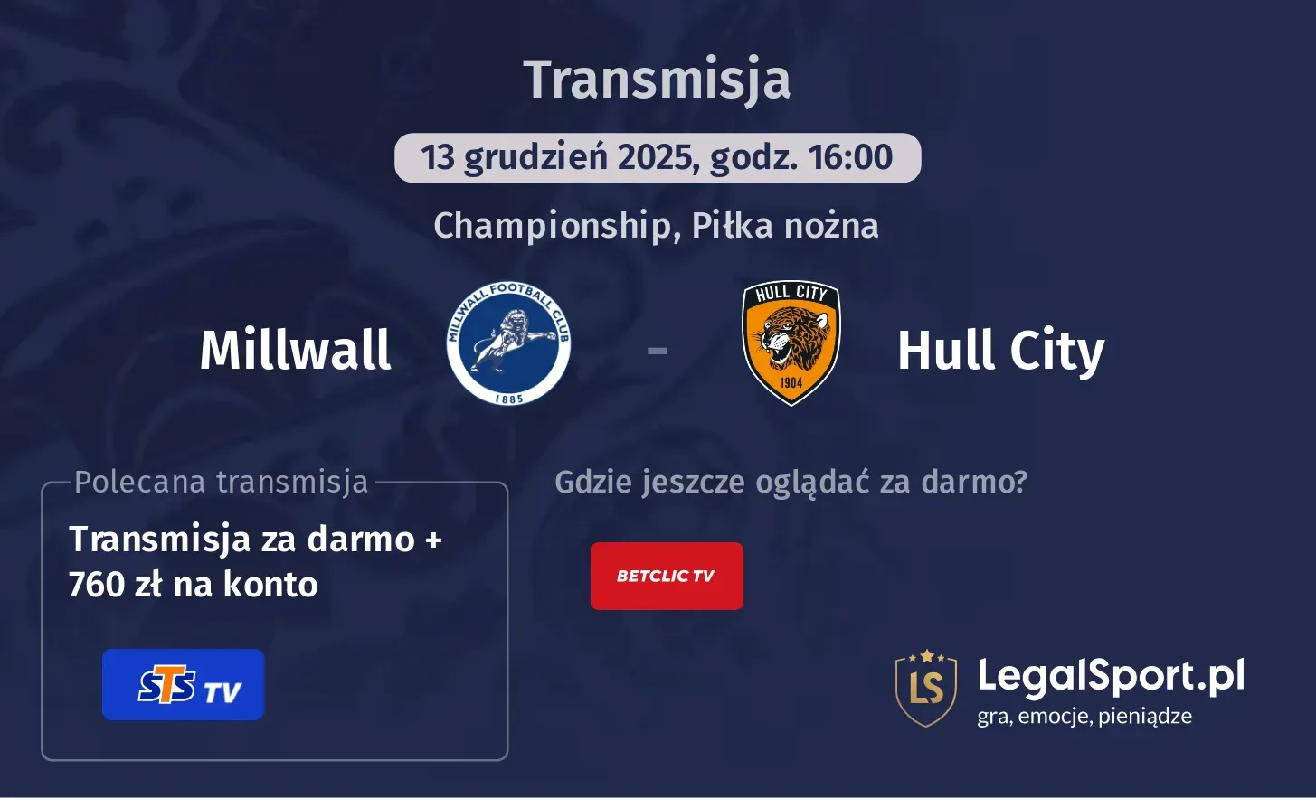 Millwall - Hull City Transmisje
