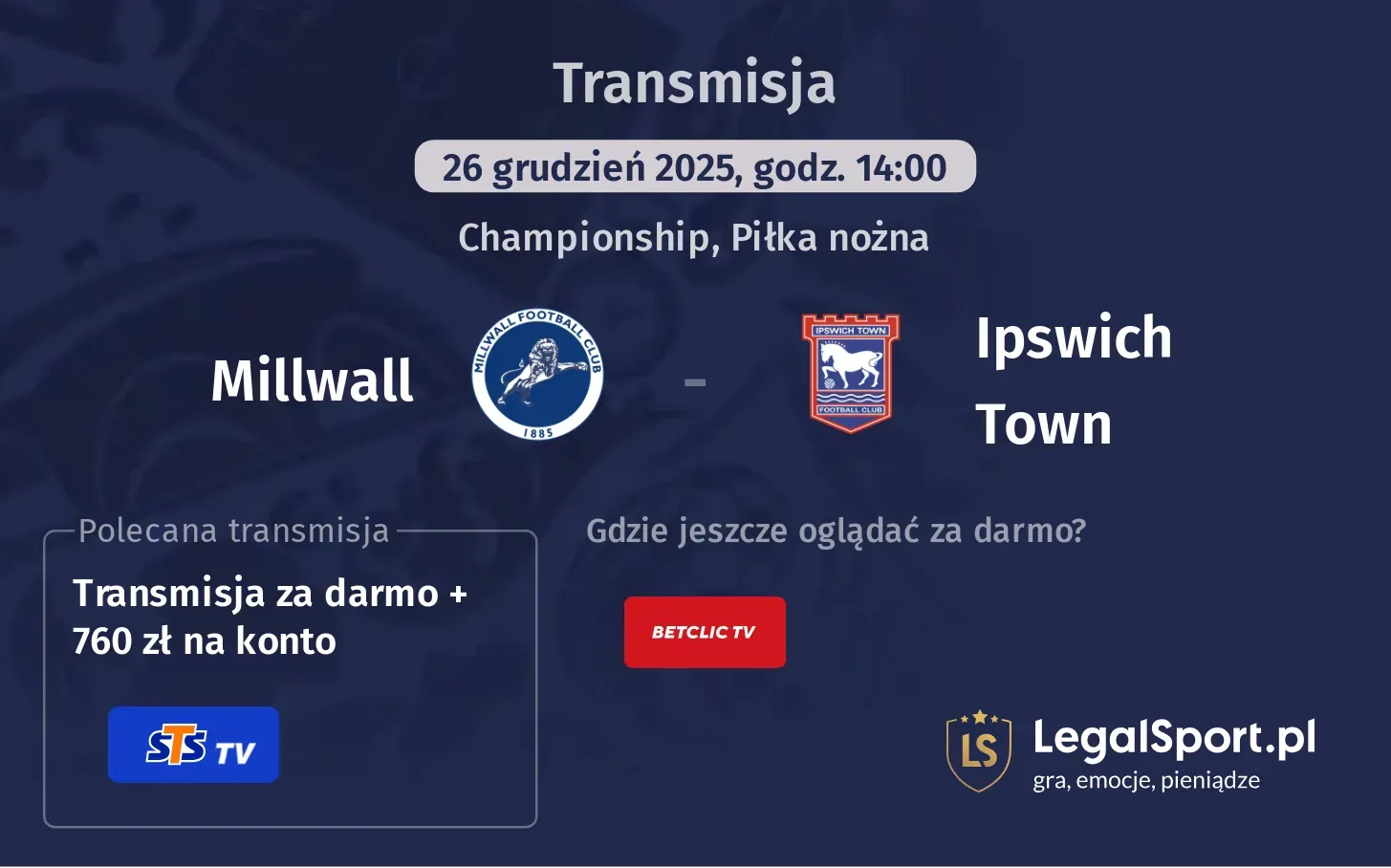 Millwall - Ipswich Town Transmisje