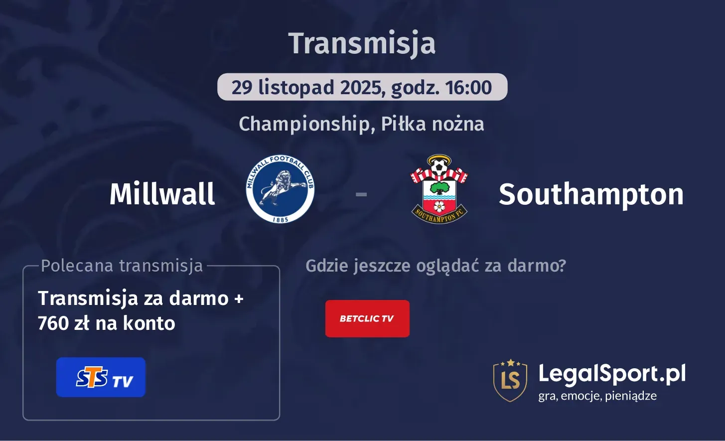Millwall - Southampton Transmisje