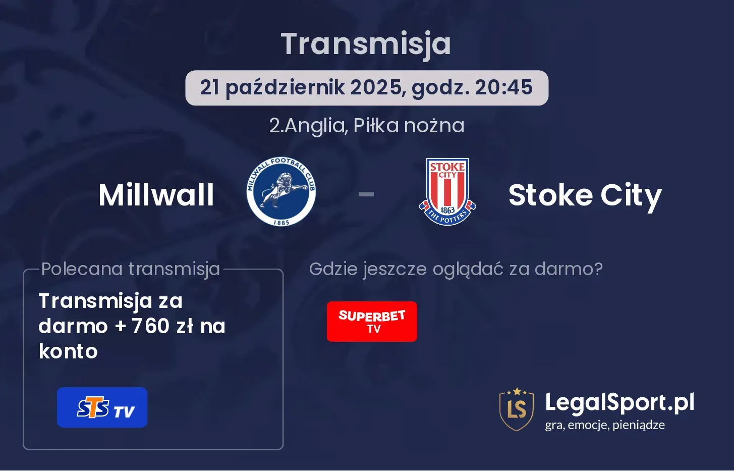Millwall - Stoke City Transmisje