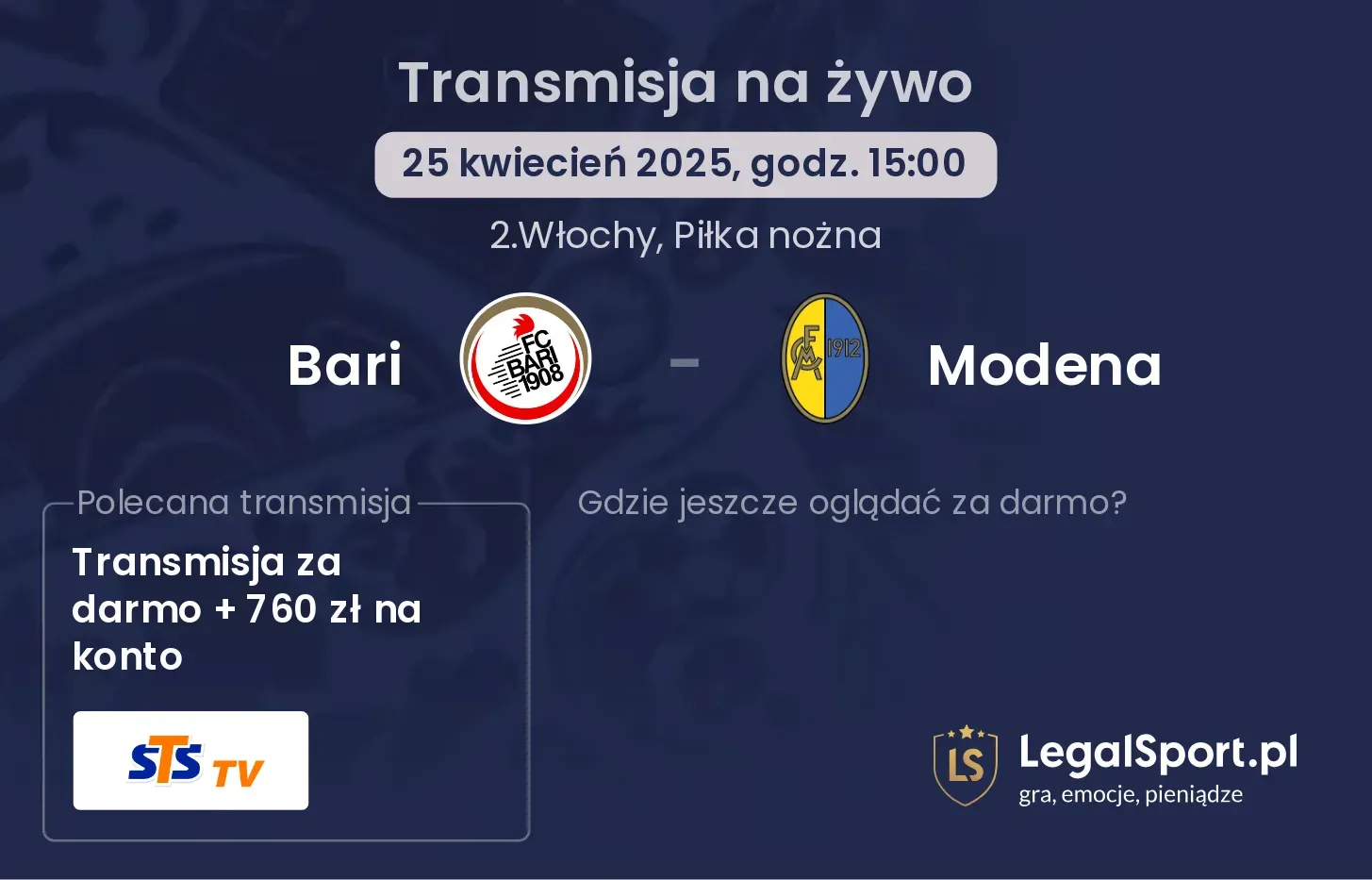 Bari - Modena gdzie oglądać transmisję?