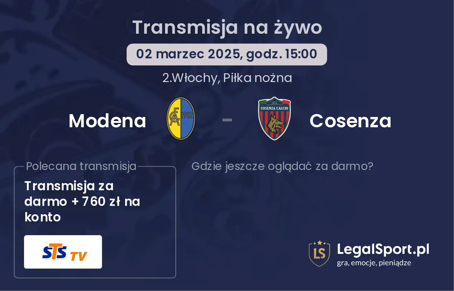 Modena - Cosenza gdzie oglądać transmisję?