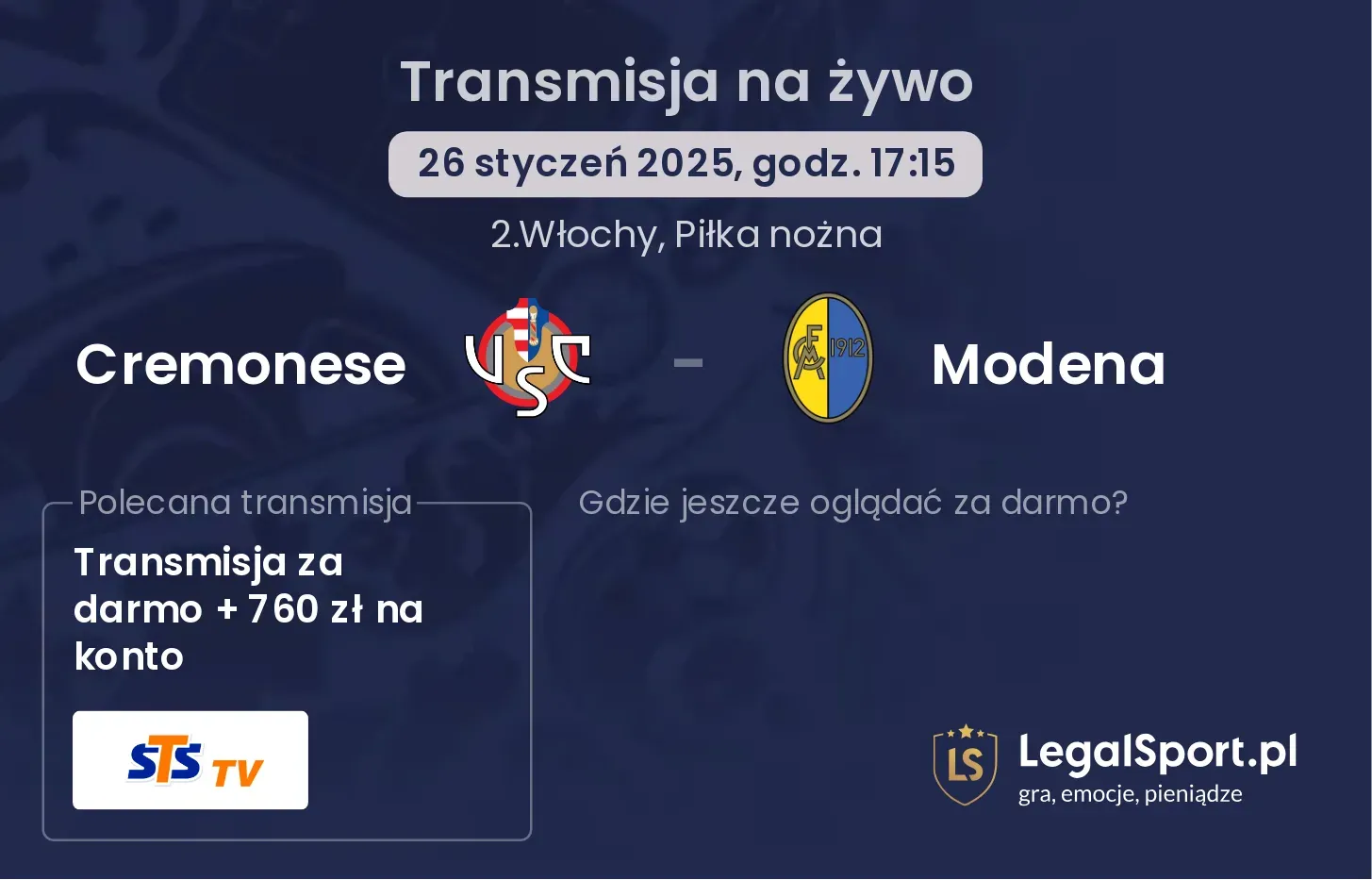 Cremonese - Modena gdzie oglądać transmisję?