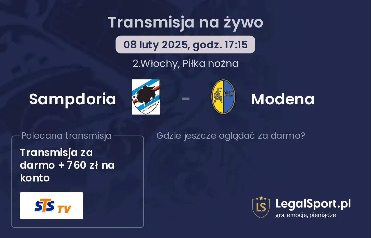 Sampdoria - Modena gdzie oglądać transmisję?