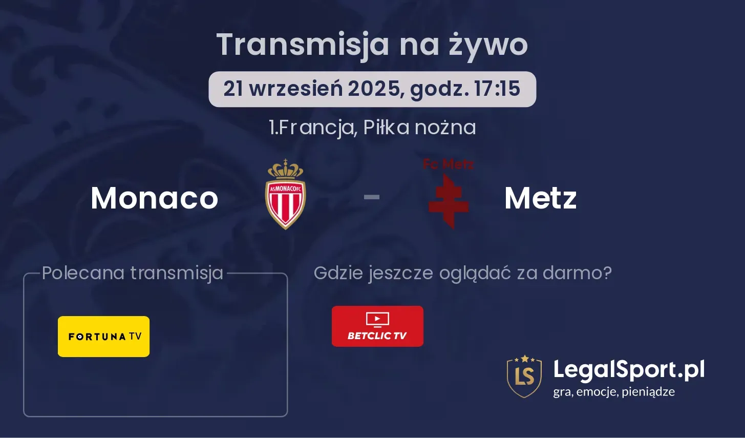 Monaco - Metz transmisja na żywo