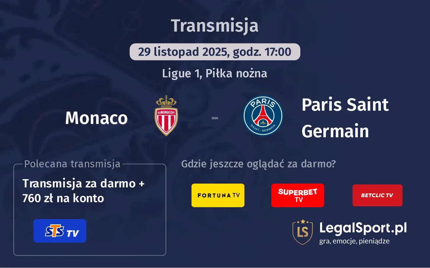 Monaco - Paris Saint Germain Transmisje