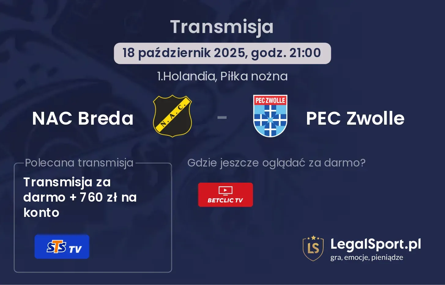 NAC Breda - PEC Zwolle Transmisje