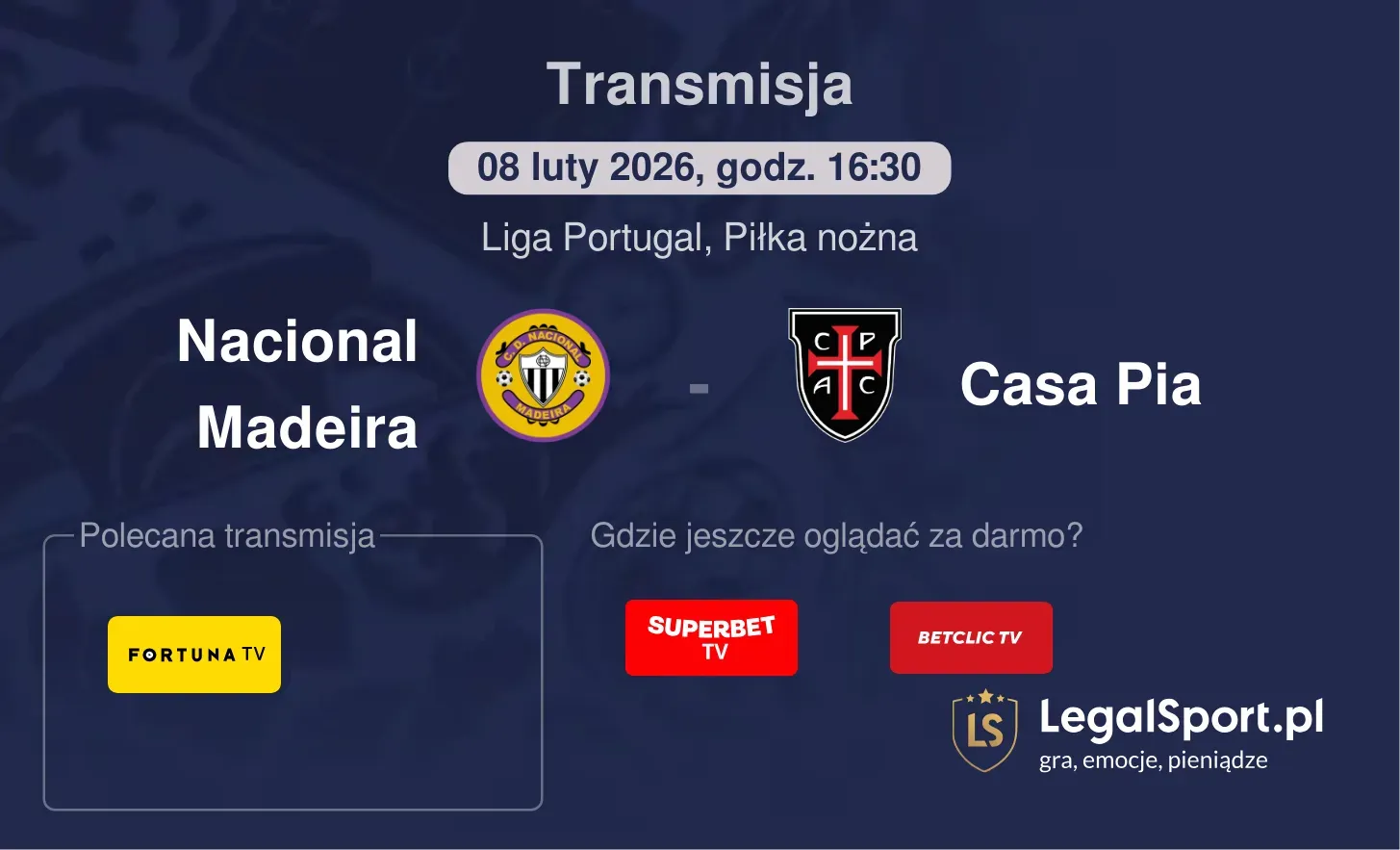 Nacional Madeira - Casa Pia Transmisje