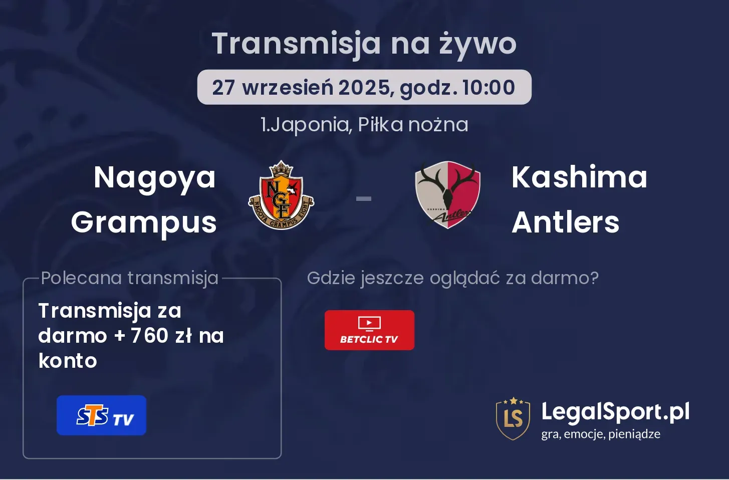 Nagoya Grampus - Kashima Antlers transmisja na żywo