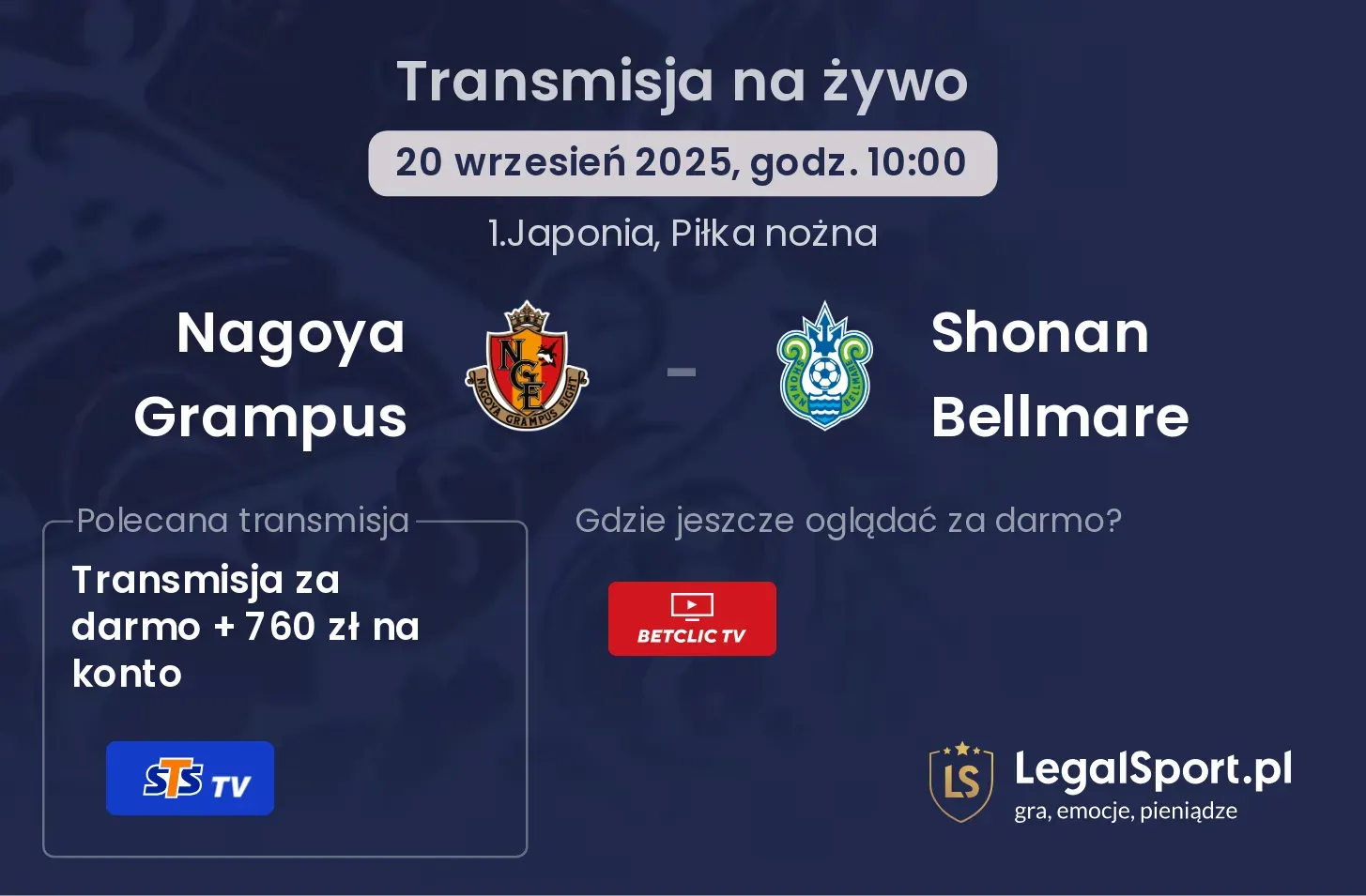 Nagoya Grampus - Shonan Bellmare transmisja na żywo