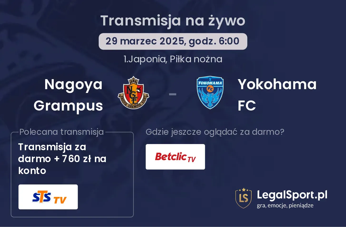 Nagoya Grampus - Yokohama FC gdzie oglądać?