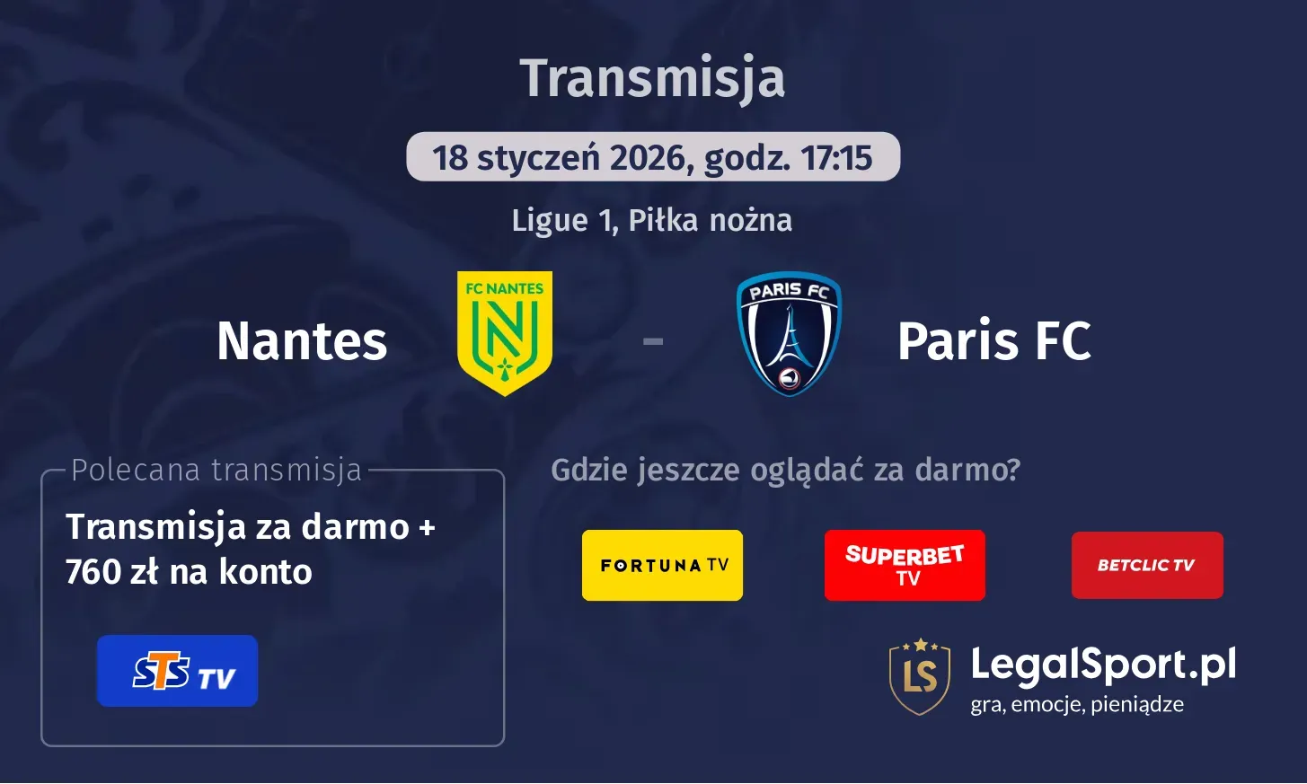 Nantes - Paris FC Transmisje