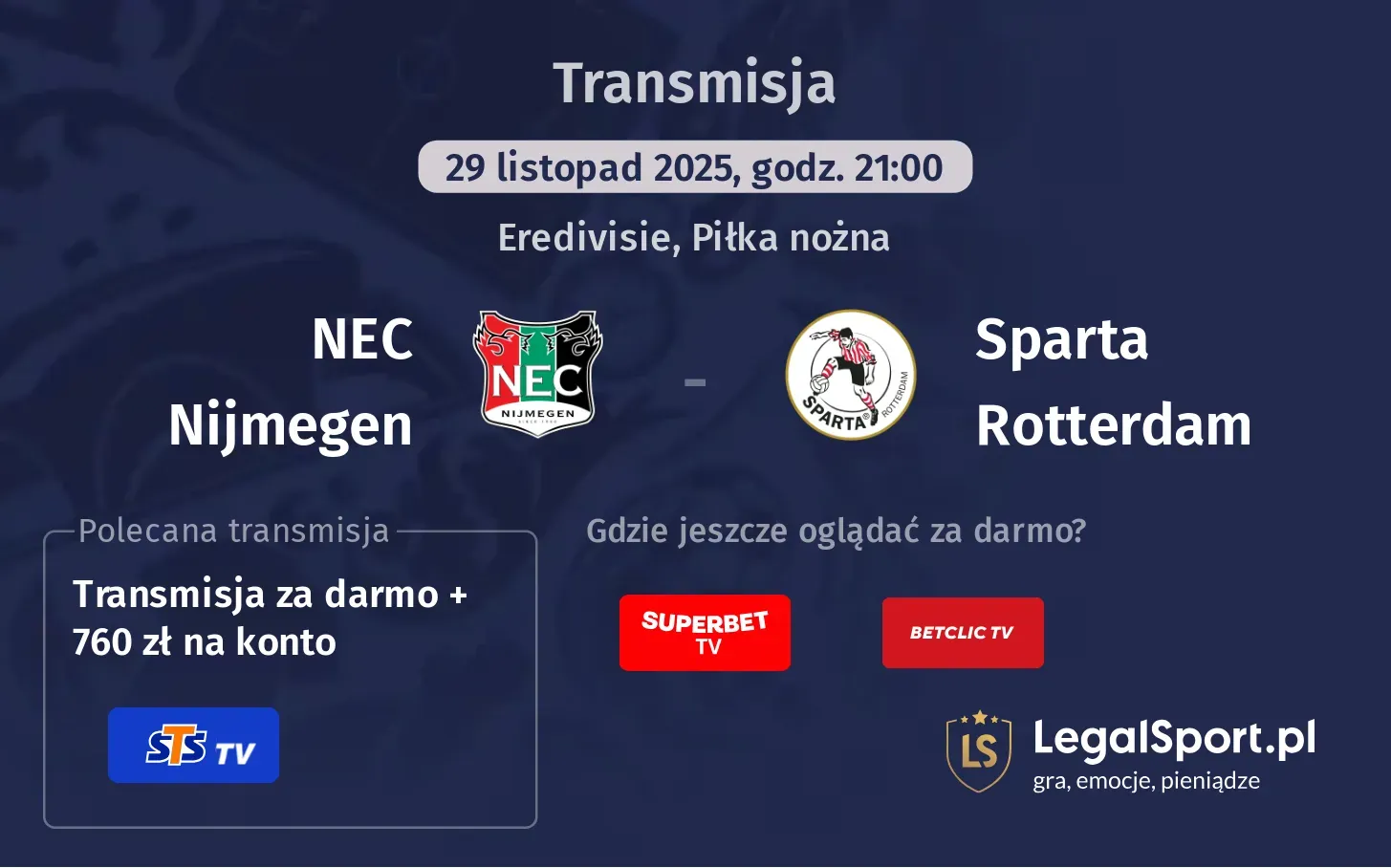 NEC Nijmegen - Sparta Rotterdam Transmisje