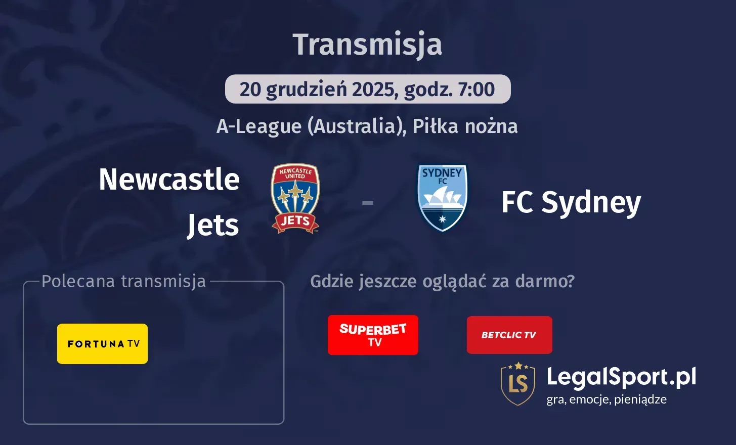 Newcastle Jets - FC Sydney Transmisje