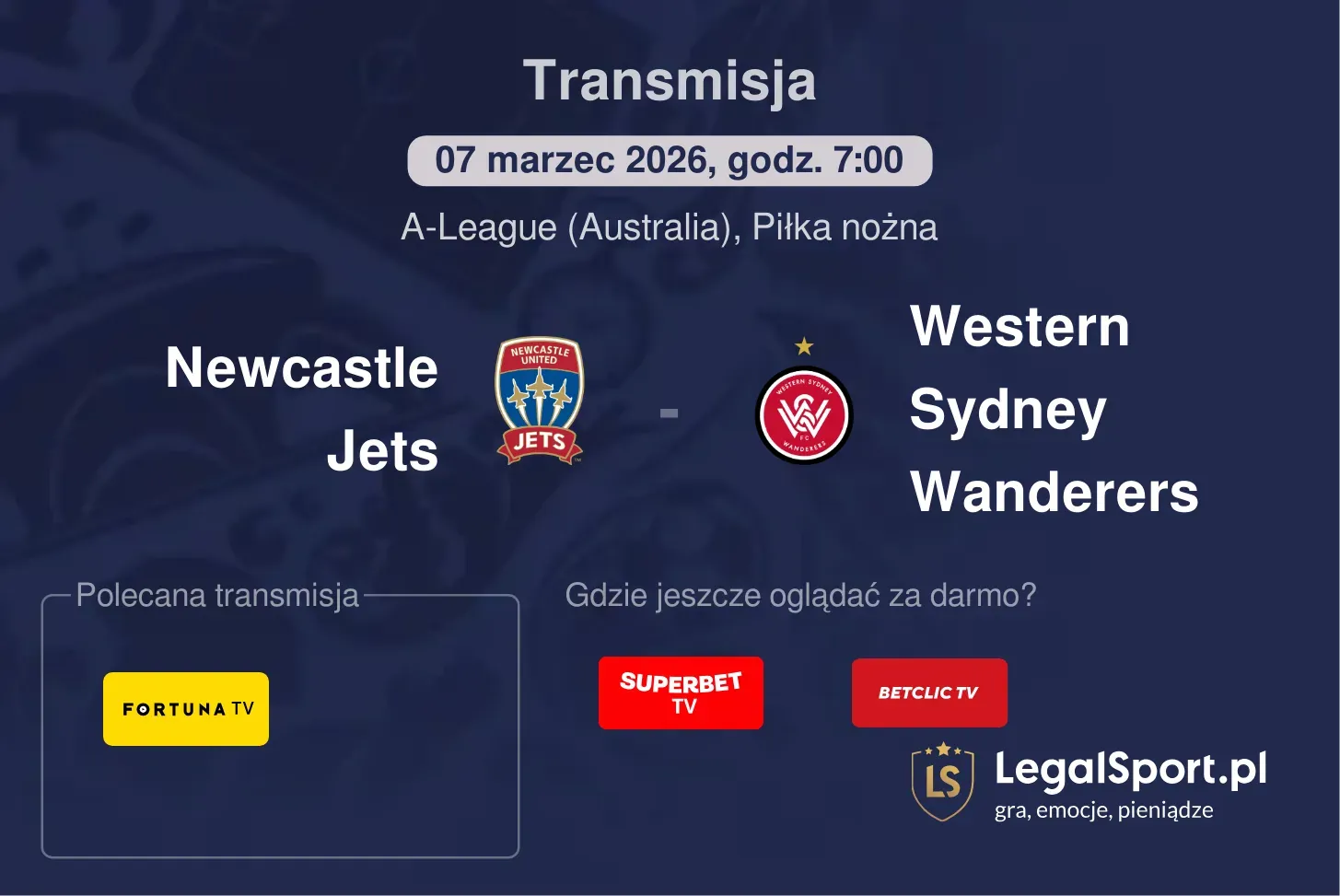 Newcastle Jets - Western Sydney Wanderers Transmisje