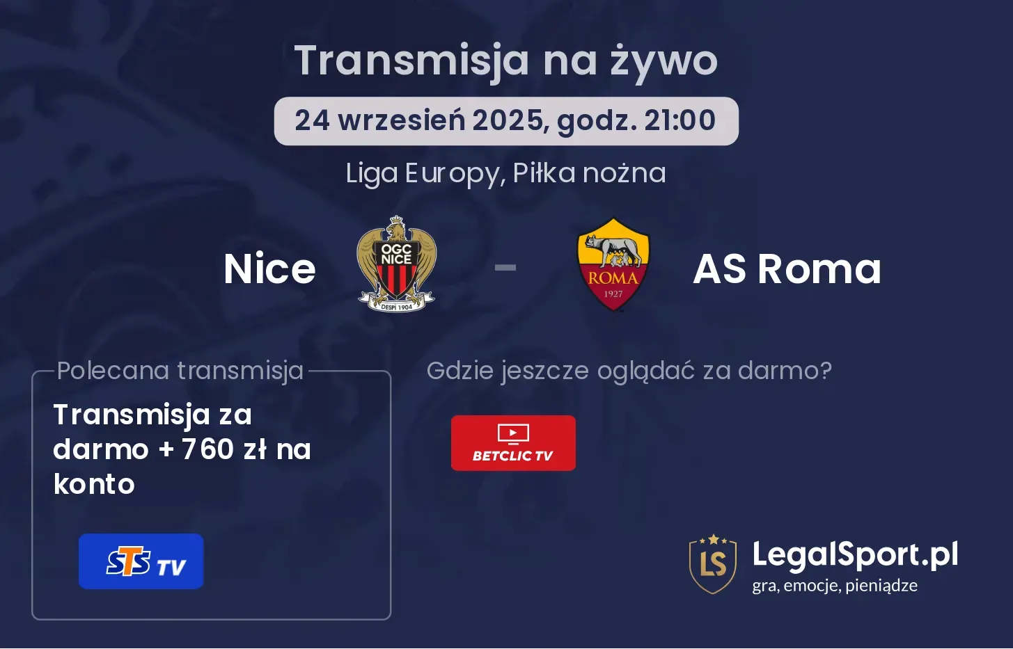 Nice - AS Roma transmisja na żywo