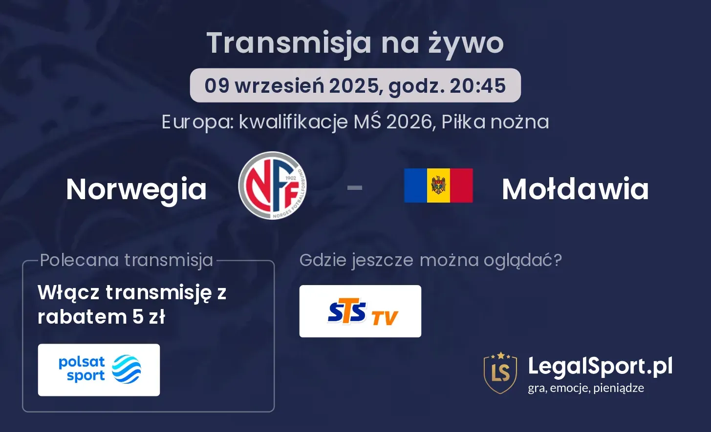 Norwegia - Mołdawia transmisja na żywo