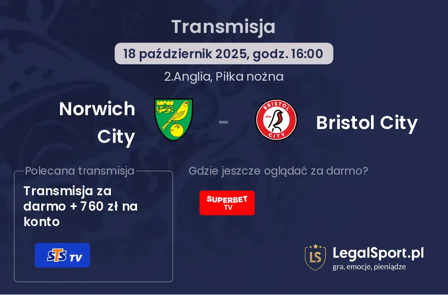 Norwich City - Bristol City Transmisje