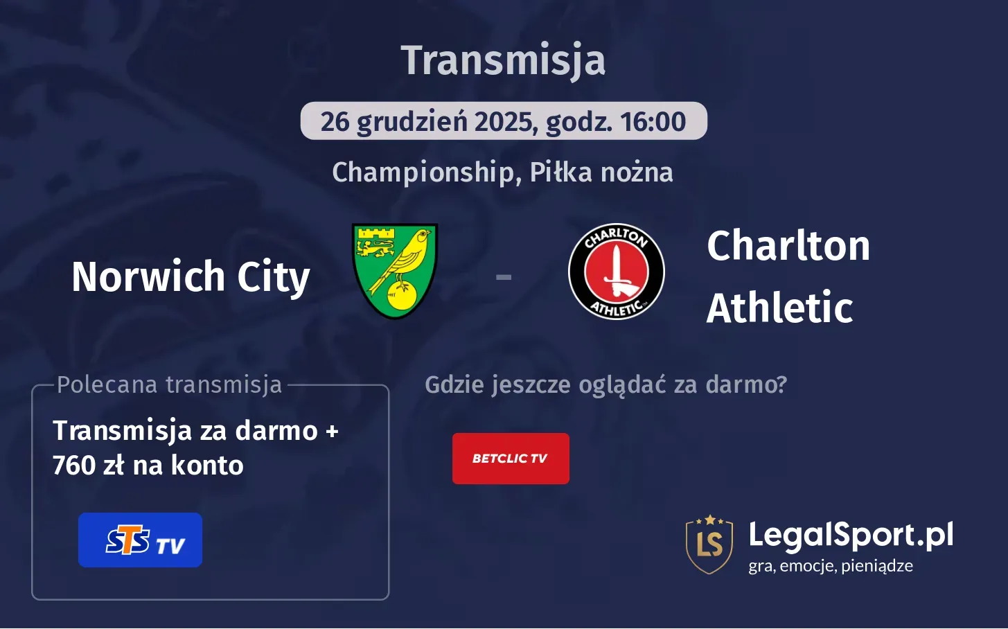 Norwich City - Charlton Athletic Transmisje