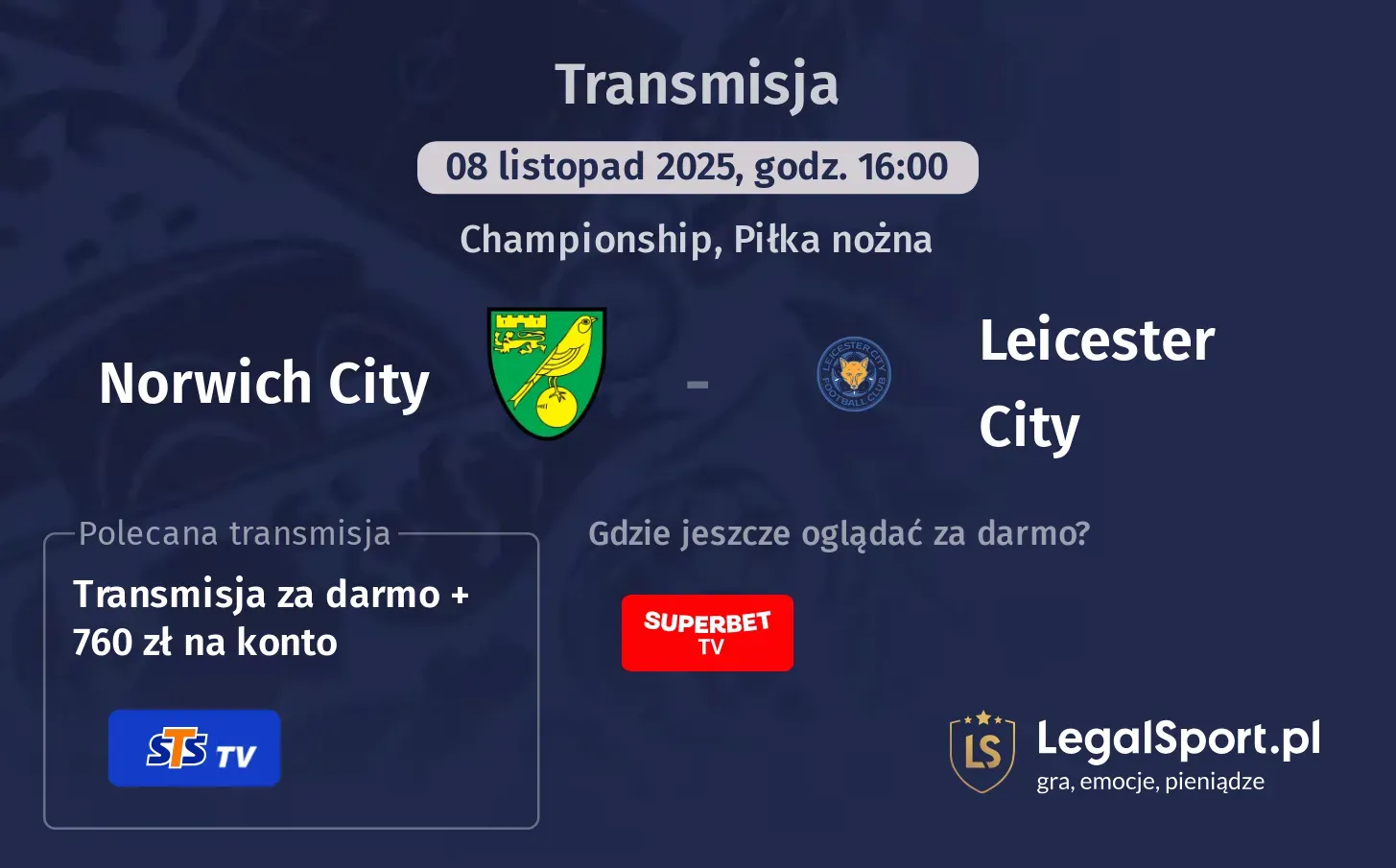 Norwich City - Leicester City Transmisje