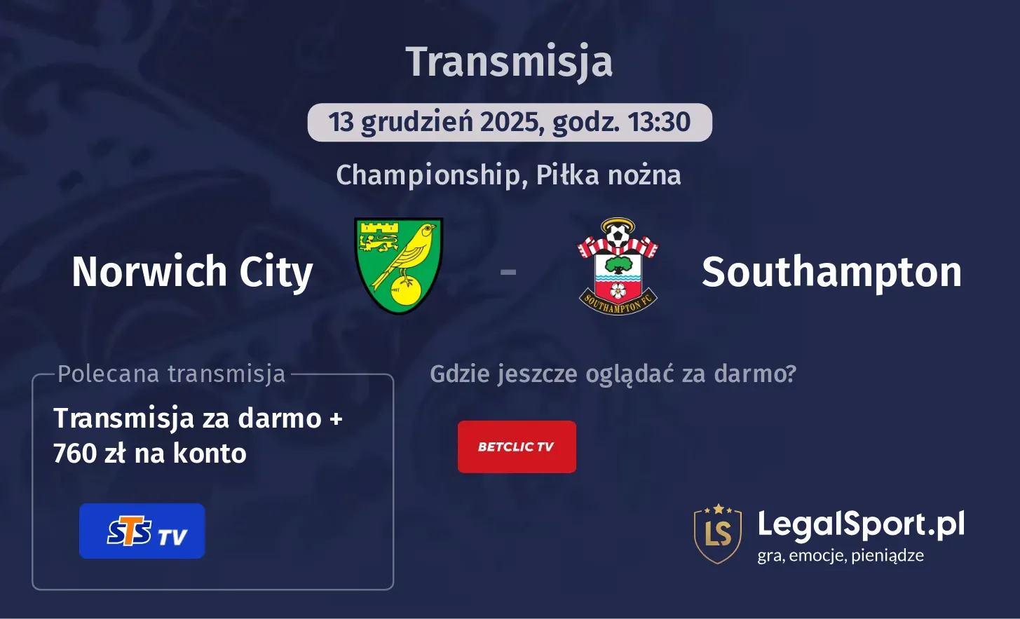 Norwich City - Southampton Transmisje