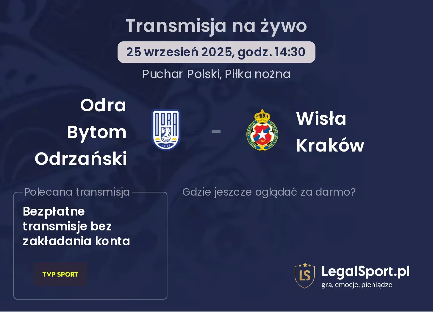 Odra Bytom Odrzański - Wisła Kraków gdzie oglądać?