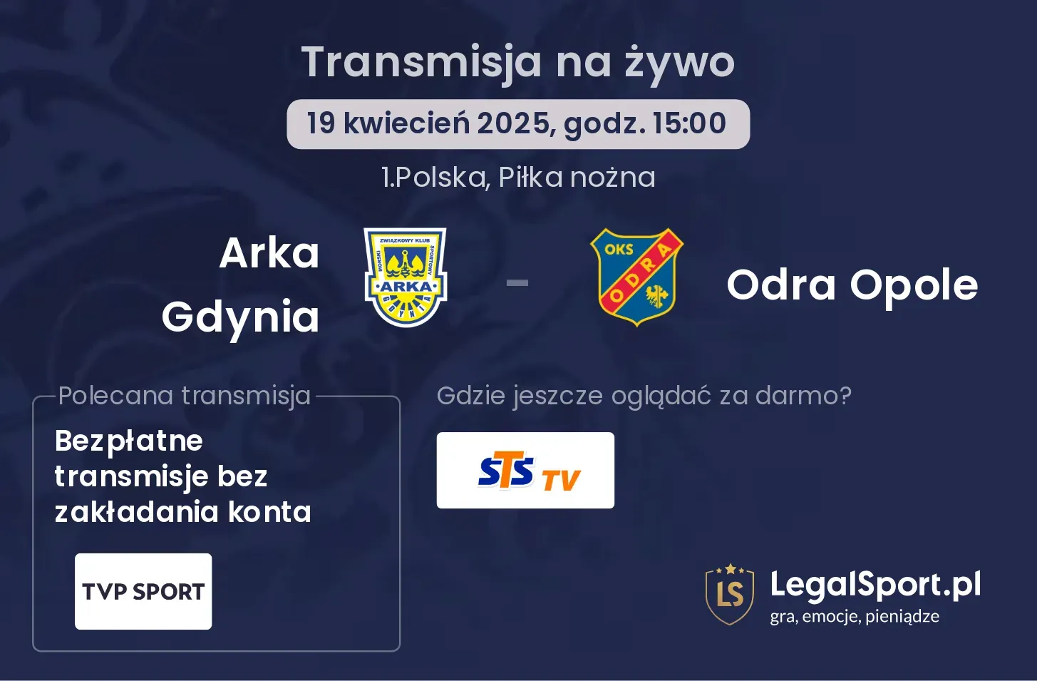 Arka Gdynia - Odra Opole gdzie oglądać?