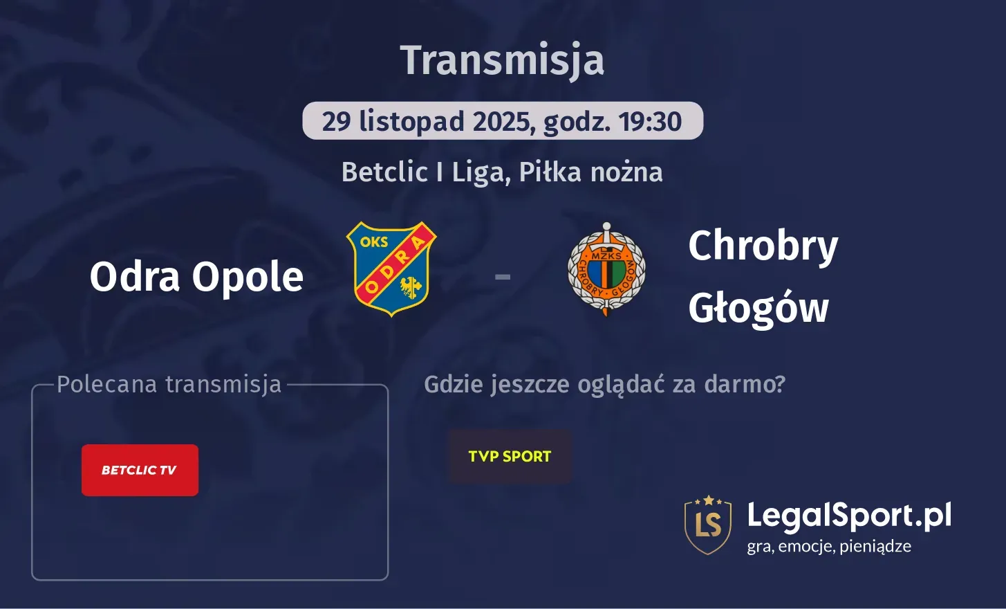 Odra Opole - Chrobry Głogów Transmisje